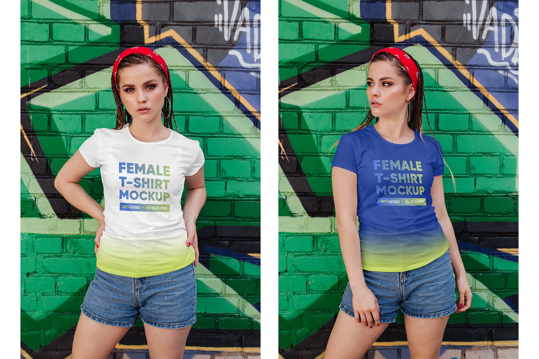 12款女式半袖T恤印花图案设计展示样机 Female T-Shirt in City Mockups Vol3_img_2