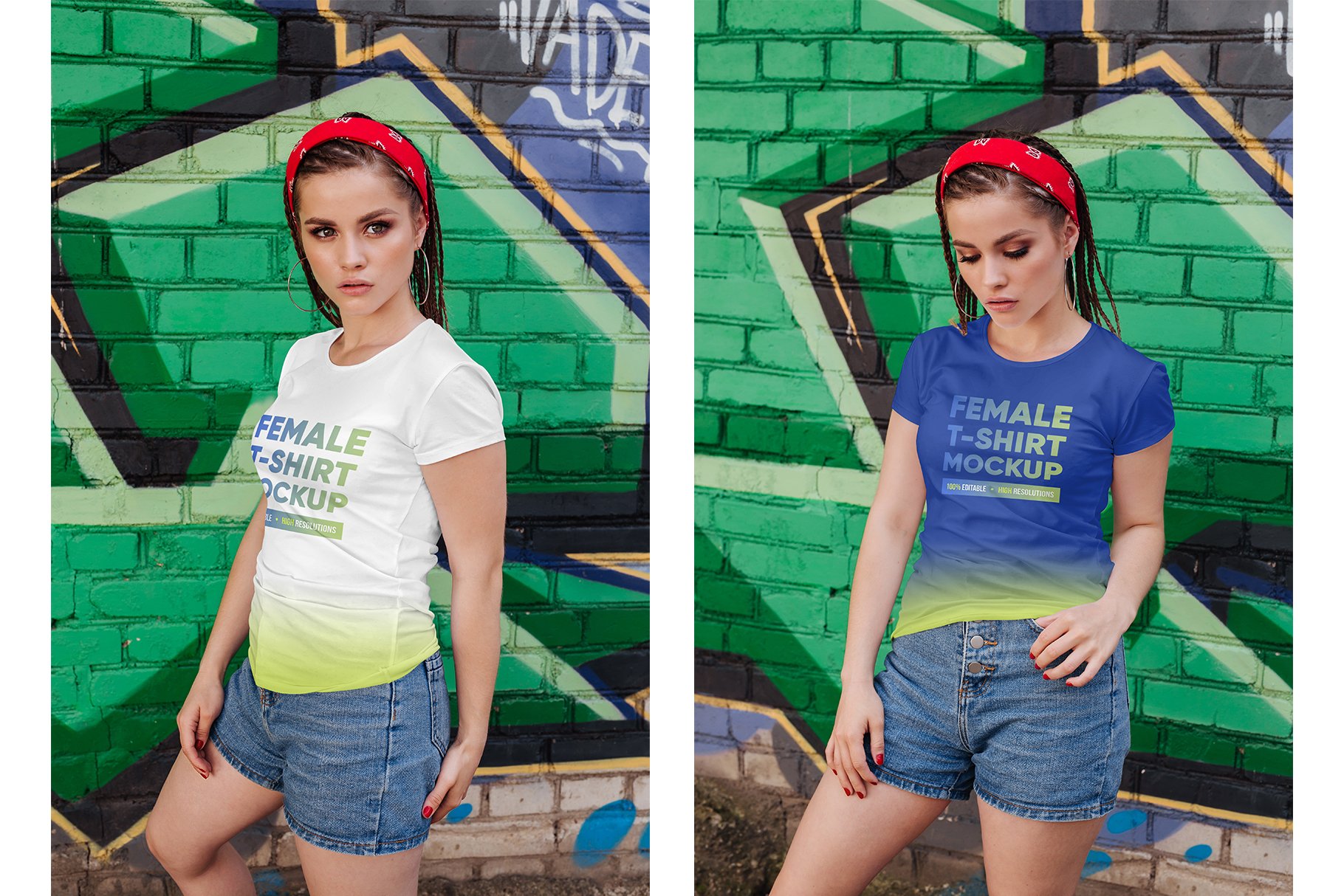 12款女式半袖T恤印花图案设计展示样机 Female T-Shirt in City Mockups Vol3_img_2