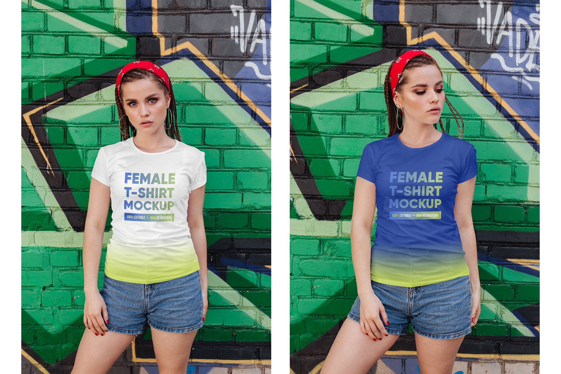 12款女式半袖T恤印花图案设计展示样机 Female T-Shirt in City Mockups Vol3_img_2