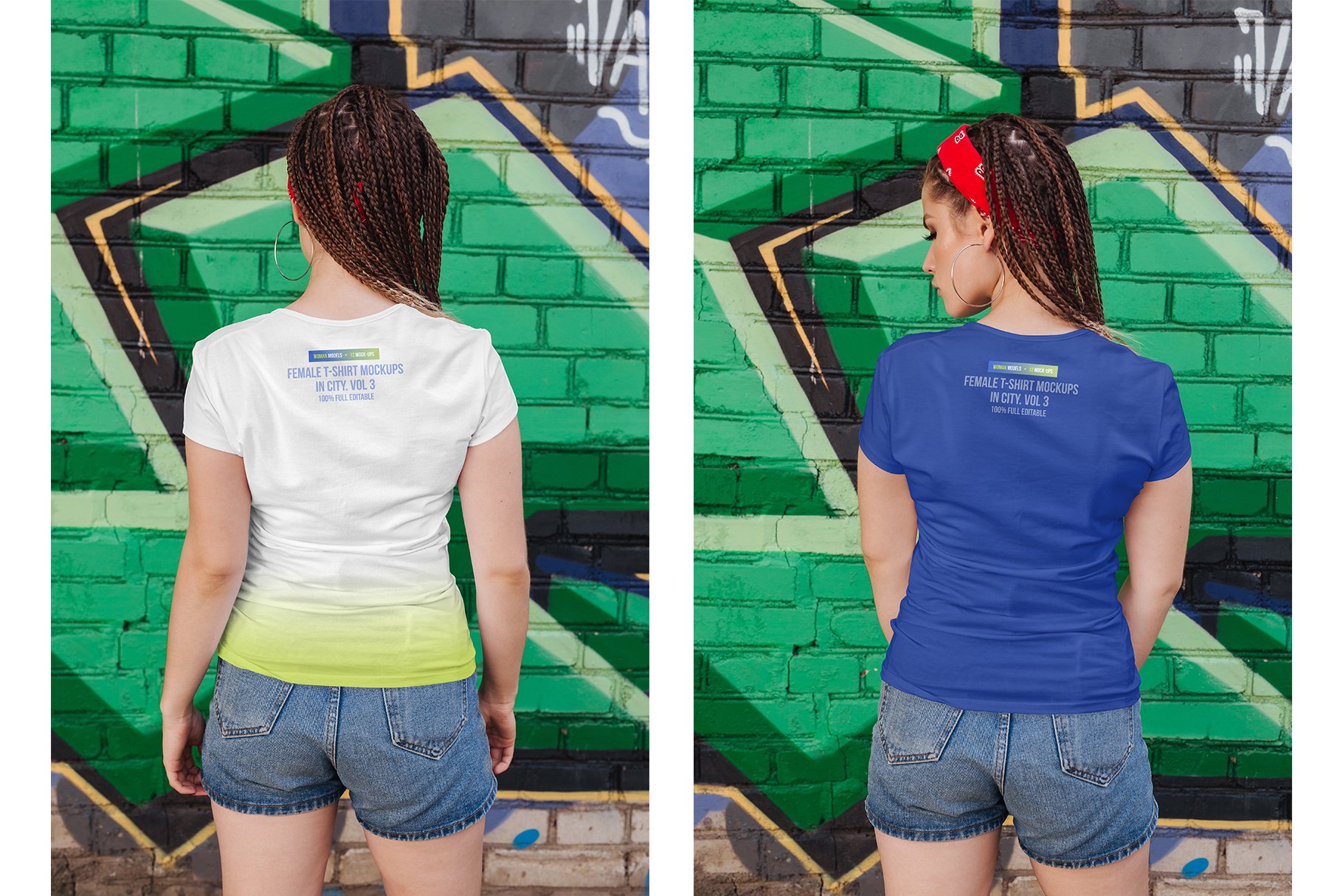 12款女式半袖T恤印花图案设计展示样机 Female T-Shirt in City Mockups Vol3_img_2