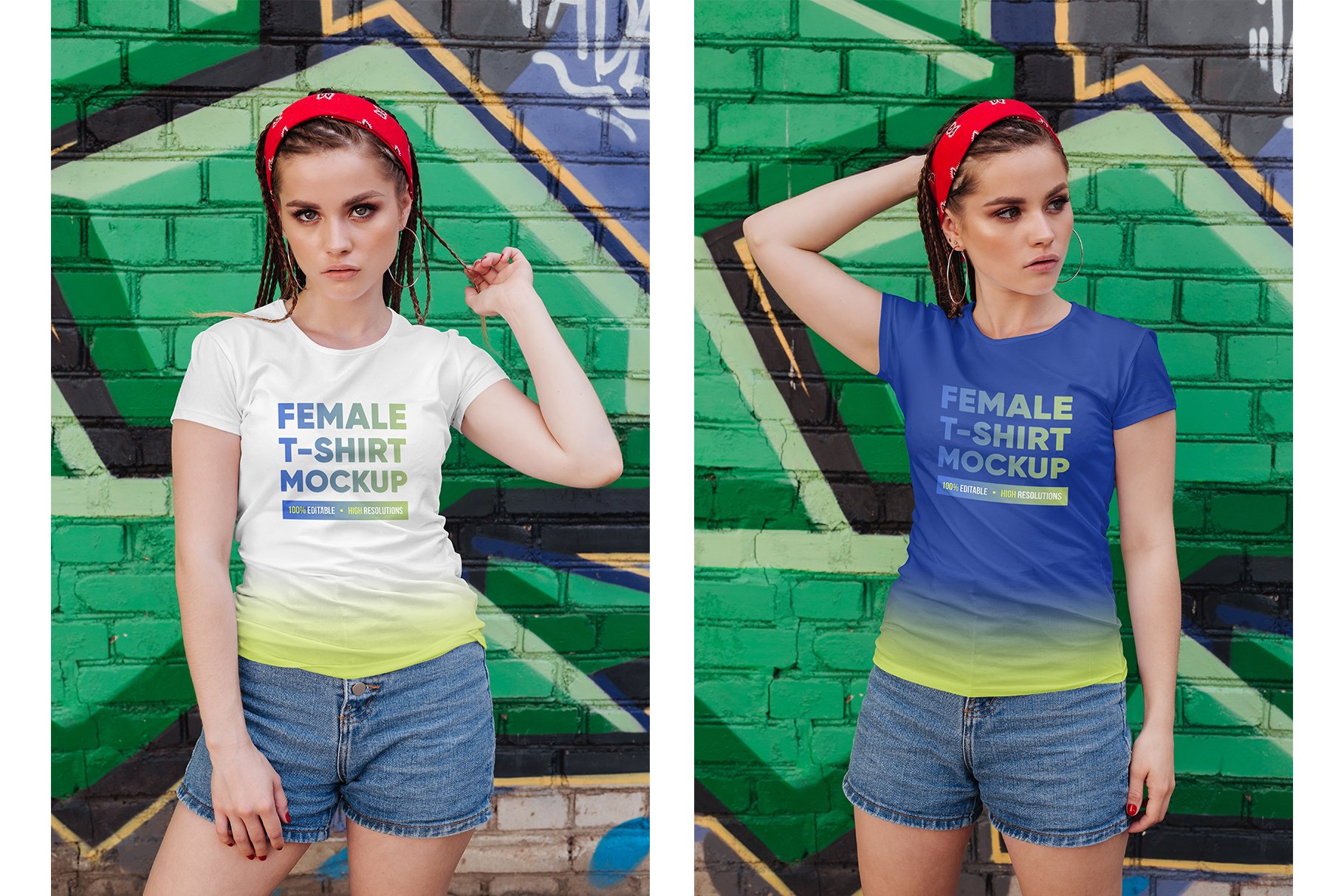 12款女式半袖T恤印花图案设计展示样机 Female T-Shirt in City Mockups Vol3_img_2