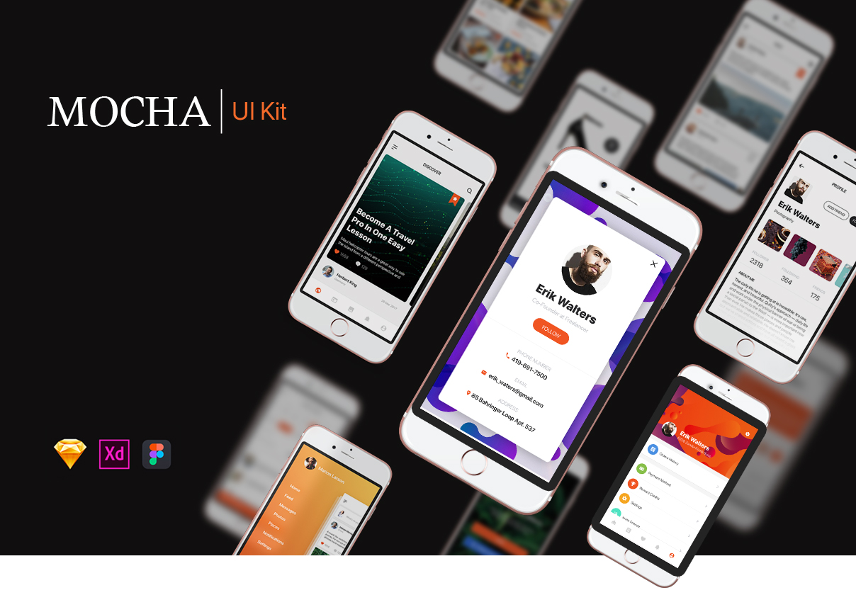 多功能旅行社交商城软件APP设计UI套件素材 Mocha Mobile UI Kit_img_2