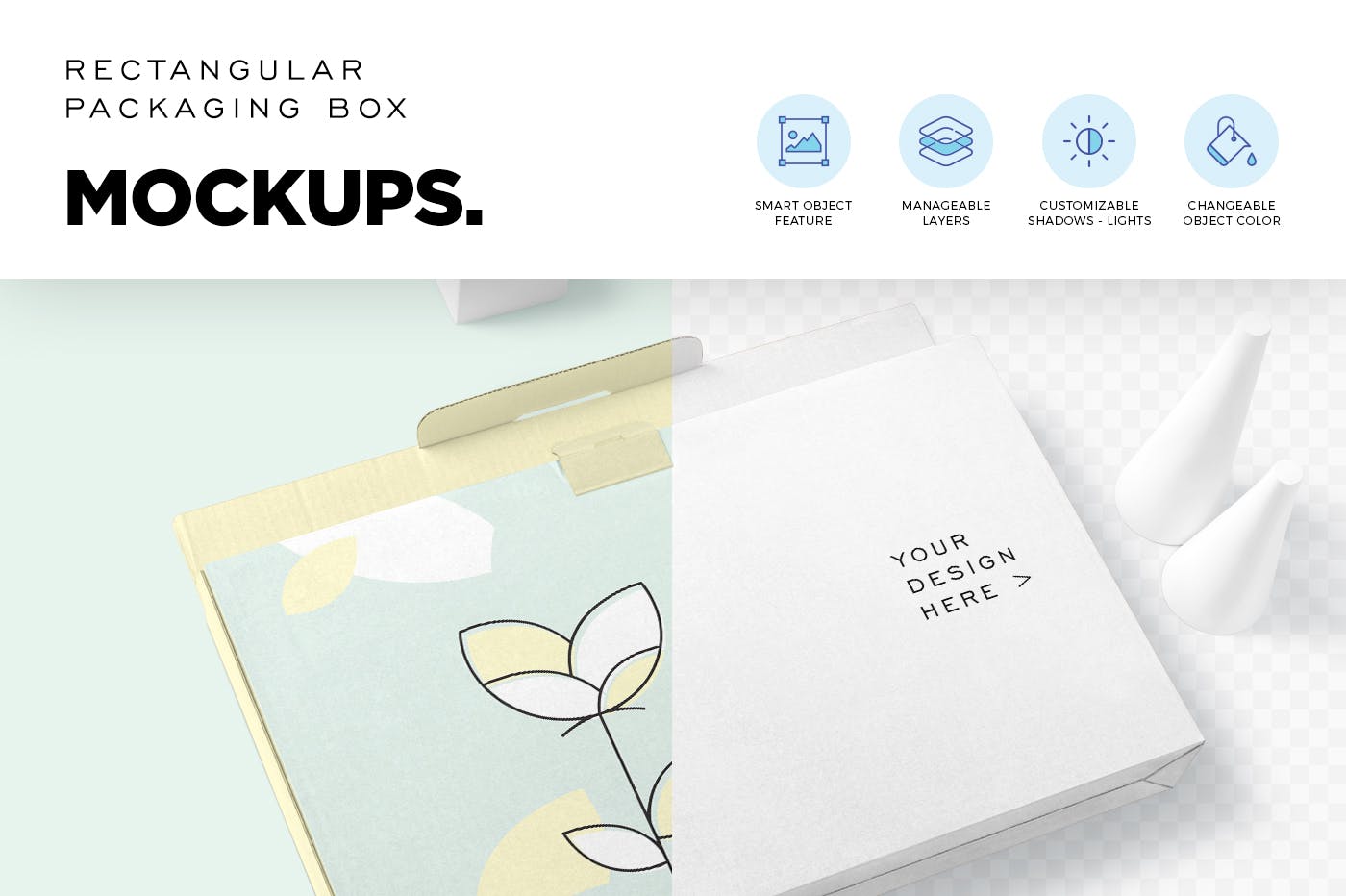 6款矩形产品包装盒设计展示贴图样机模板 6 Rectangular Packaging Box Mockups_img_2