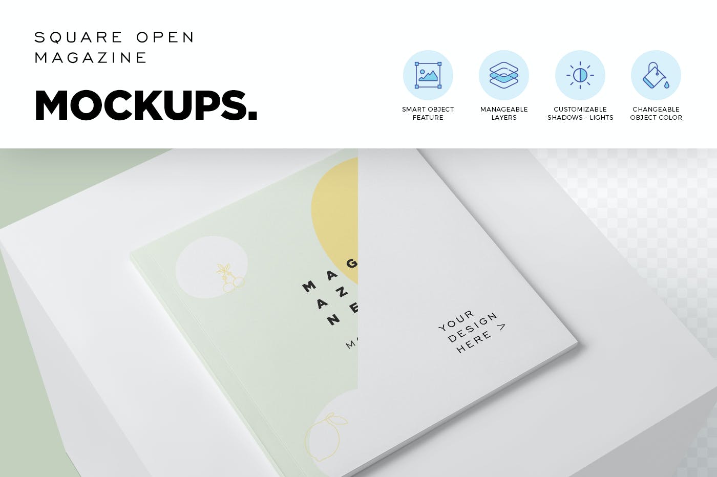 方形打开画册杂志设计贴图样机 Open Magazine Mockups_img_2