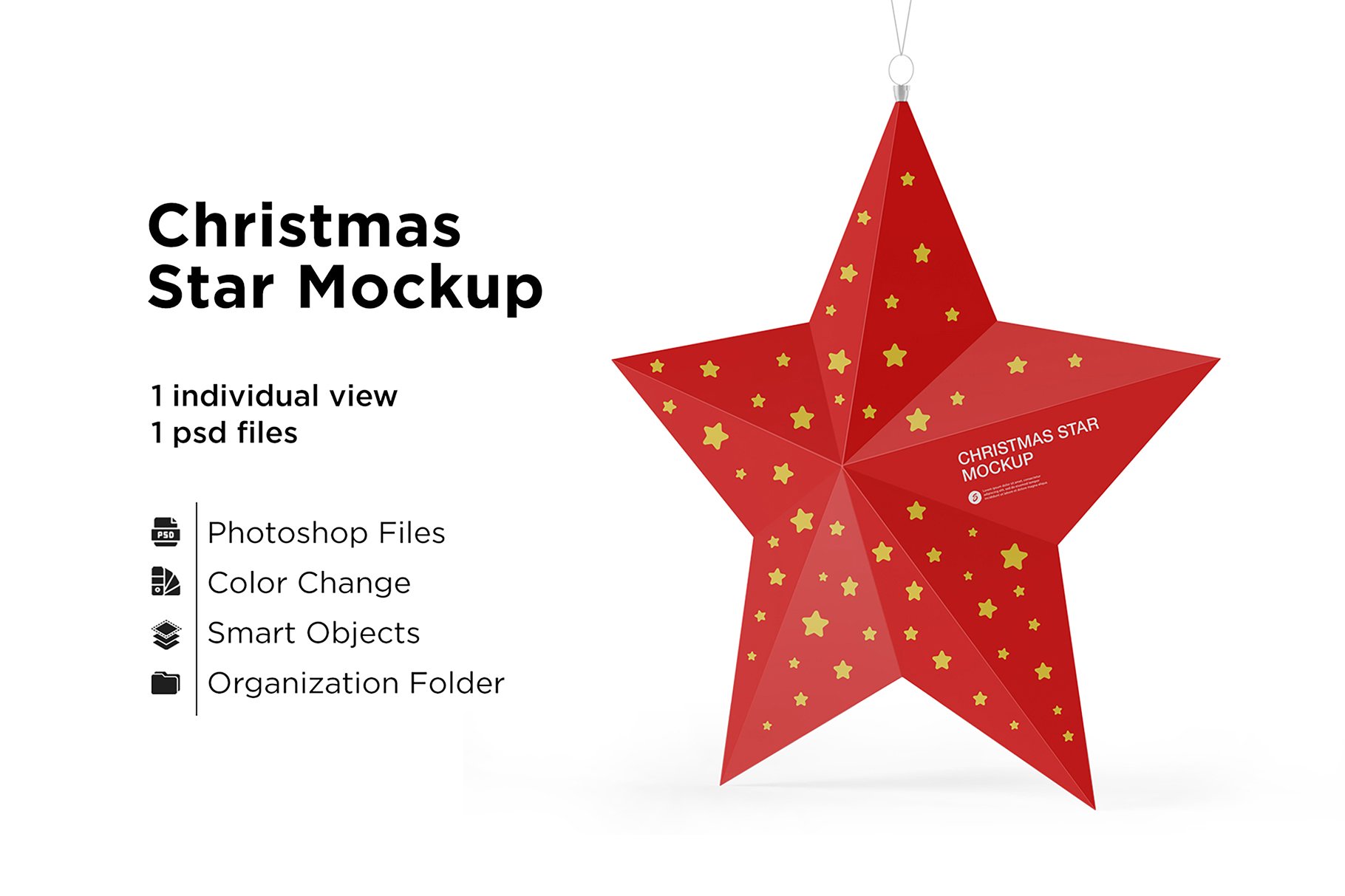 光泽圣诞3D立体五角星玩具设计展示样机 Glossy Christmas Star Toy Mockup_img_2