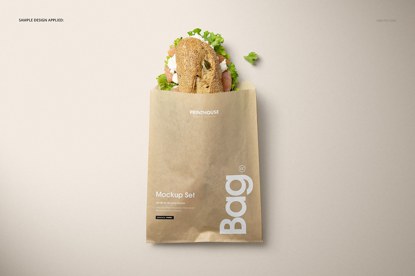 现代时尚三明治快餐包装纸袋设计展示贴图样机模板 Sandwich Snack Paper Bag Mockup Set_img_2