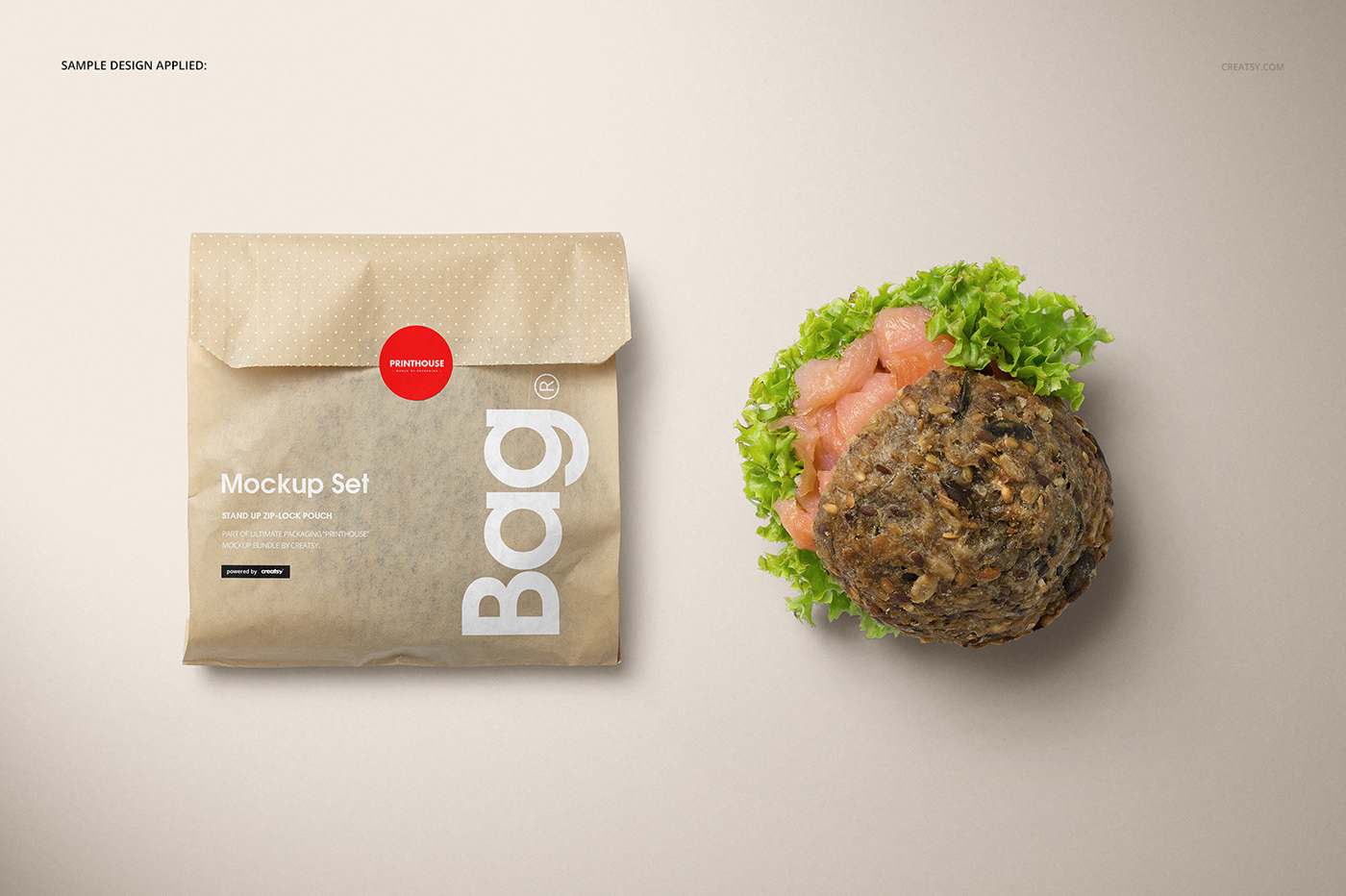 现代时尚三明治快餐包装纸袋设计展示贴图样机模板 Sandwich Snack Paper Bag Mockup Set_img_2