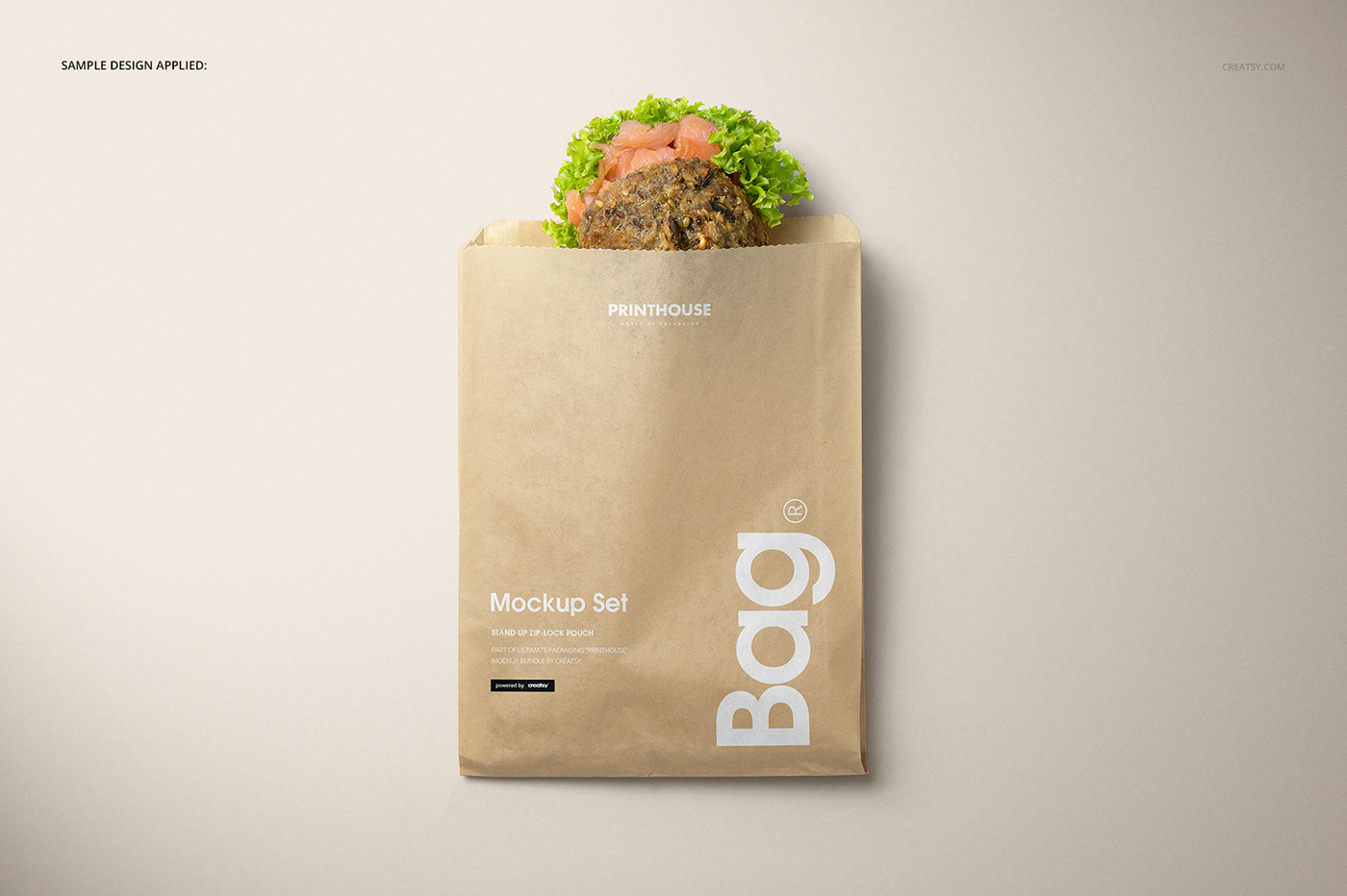 现代时尚三明治快餐包装纸袋设计展示贴图样机模板 Sandwich Snack Paper Bag Mockup Set_img_2