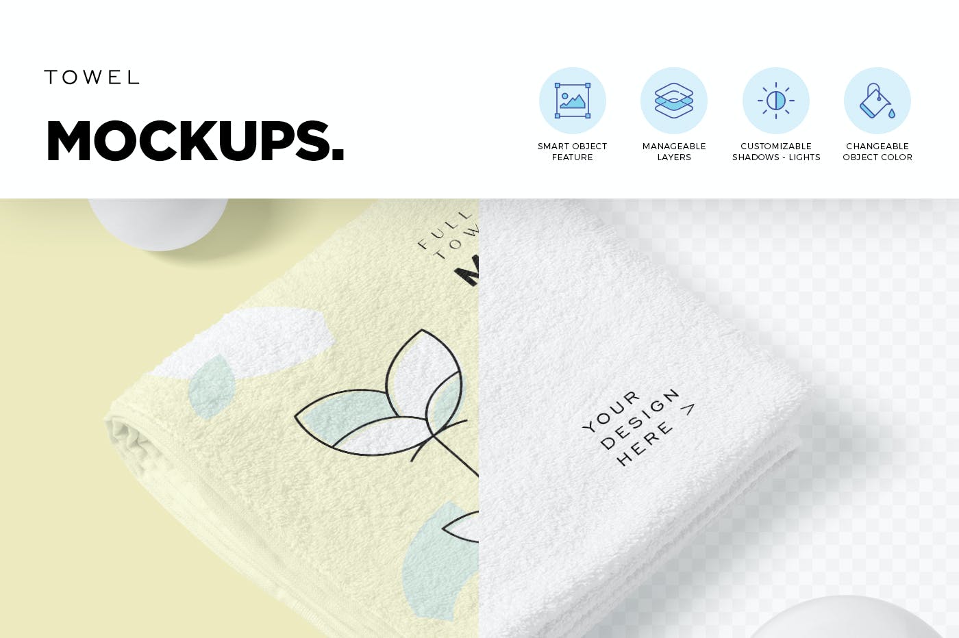 优雅折叠毛巾印花图案设计展示样机模板 Elegant Full Towel Mockups_img_2