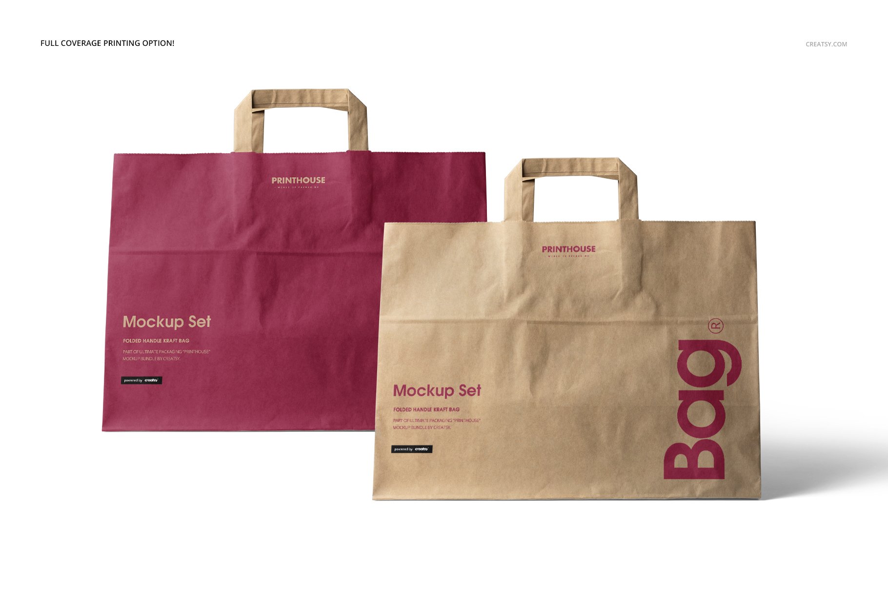 折叠手柄购物牛皮纸袋设计展示贴图样机 Folded Handle Kraft Paper Bag Mockup_img_2