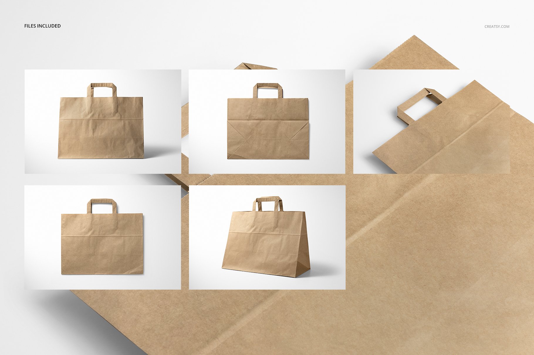 折叠手柄购物牛皮纸袋设计展示贴图样机 Folded Handle Kraft Paper Bag Mockup_img_2