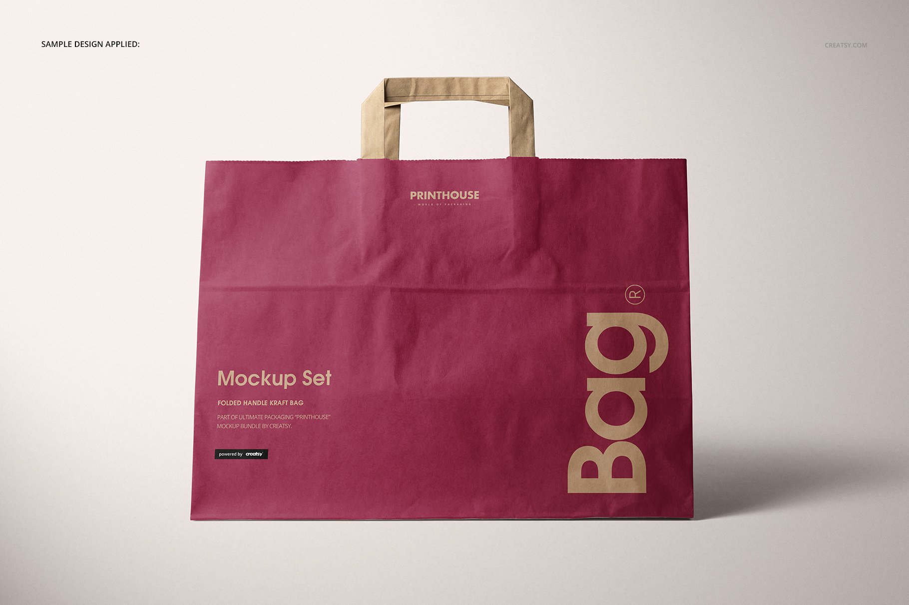 折叠手柄购物牛皮纸袋设计展示贴图样机 Folded Handle Kraft Paper Bag Mockup_img_2