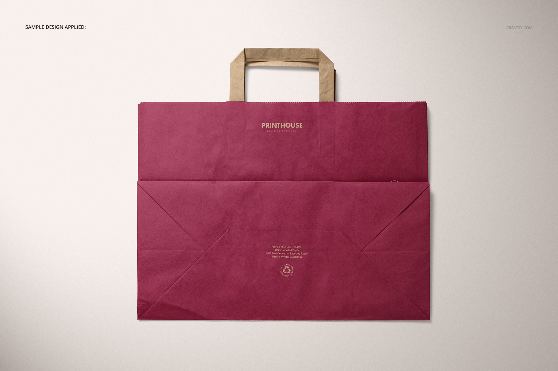 折叠手柄购物牛皮纸袋设计展示贴图样机 Folded Handle Kraft Paper Bag Mockup_img_2