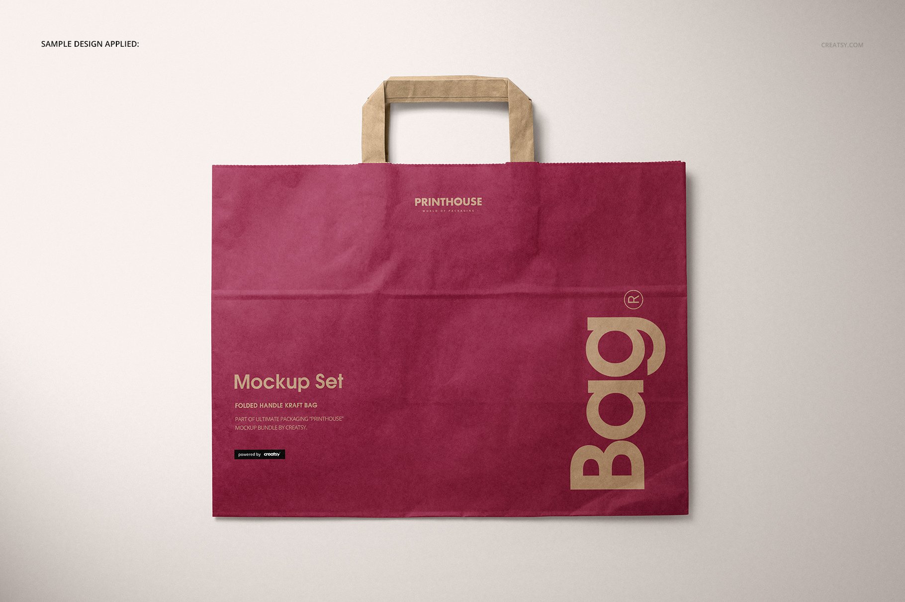 折叠手柄购物牛皮纸袋设计展示贴图样机 Folded Handle Kraft Paper Bag Mockup_img_2