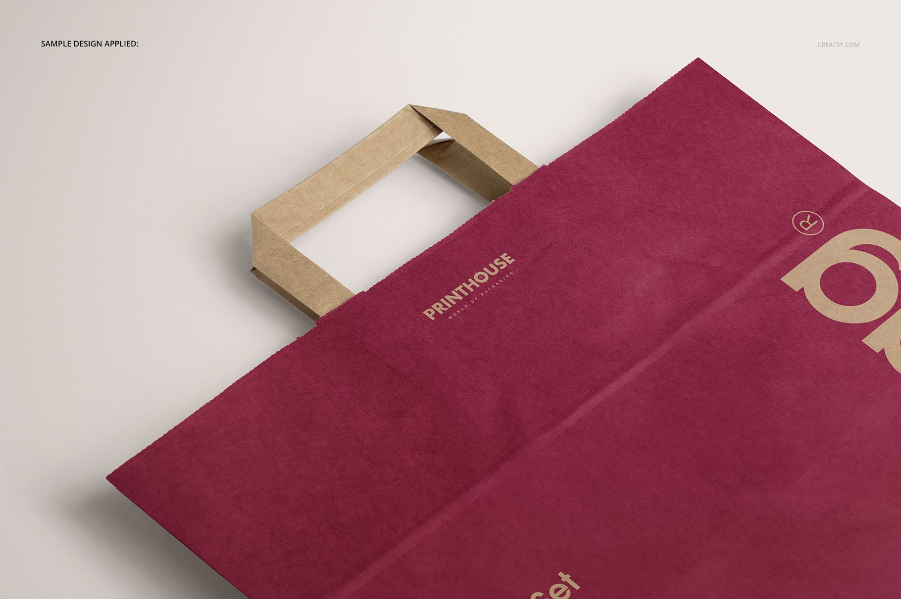 折叠手柄购物牛皮纸袋设计展示贴图样机 Folded Handle Kraft Paper Bag Mockup_img_2