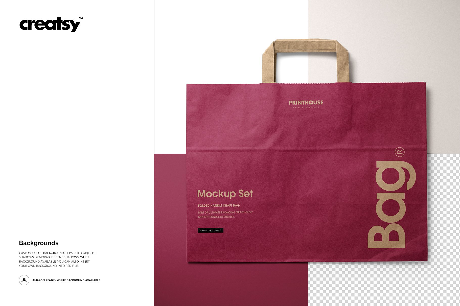 折叠手柄购物牛皮纸袋设计展示贴图样机 Folded Handle Kraft Paper Bag Mockup_img_2