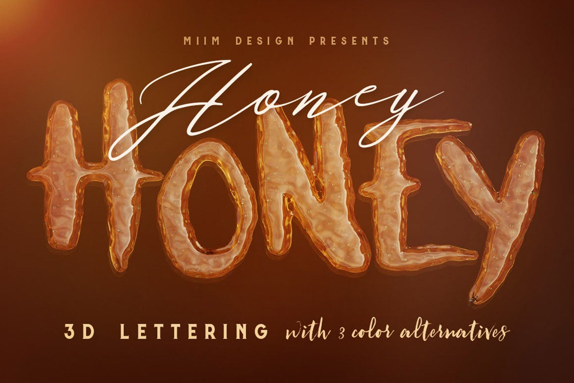 时尚高清3D蜂蜜液体效果字母PNG图片设计素材 Honey Honey - 3D Lettering_img_2