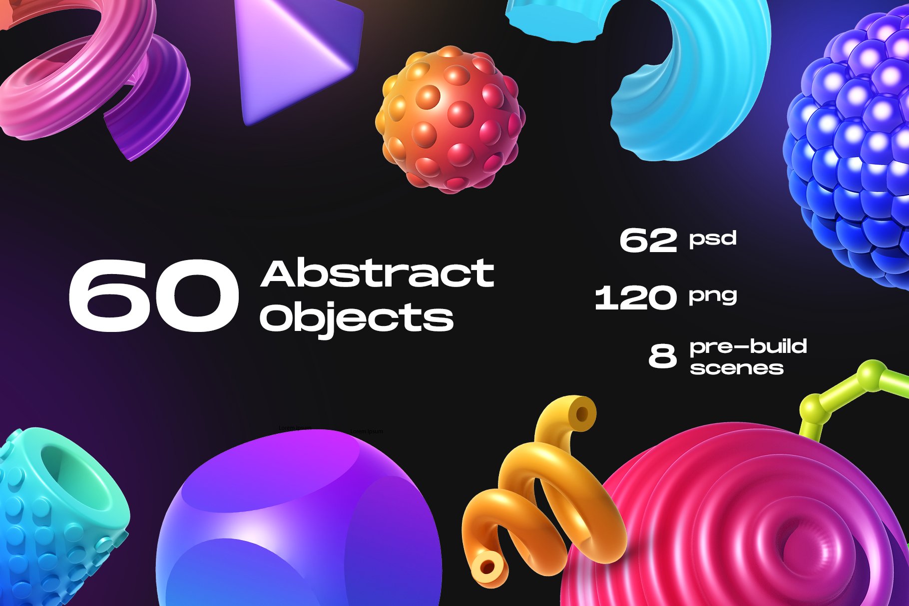 60款抽象创意多彩3D渲染三维立体几何图形PS设计素材 60 Abstract Objects_img_2