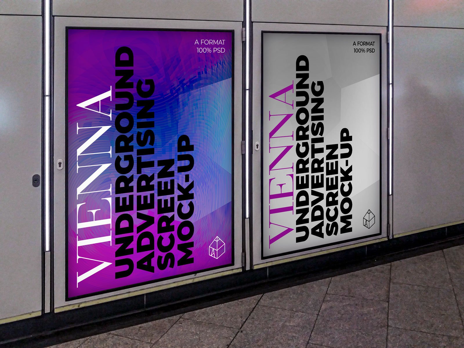 地下通道广告牌灯箱设计展示贴图样机 Vienna U-ground Ad Screen Mockups 4_img_2