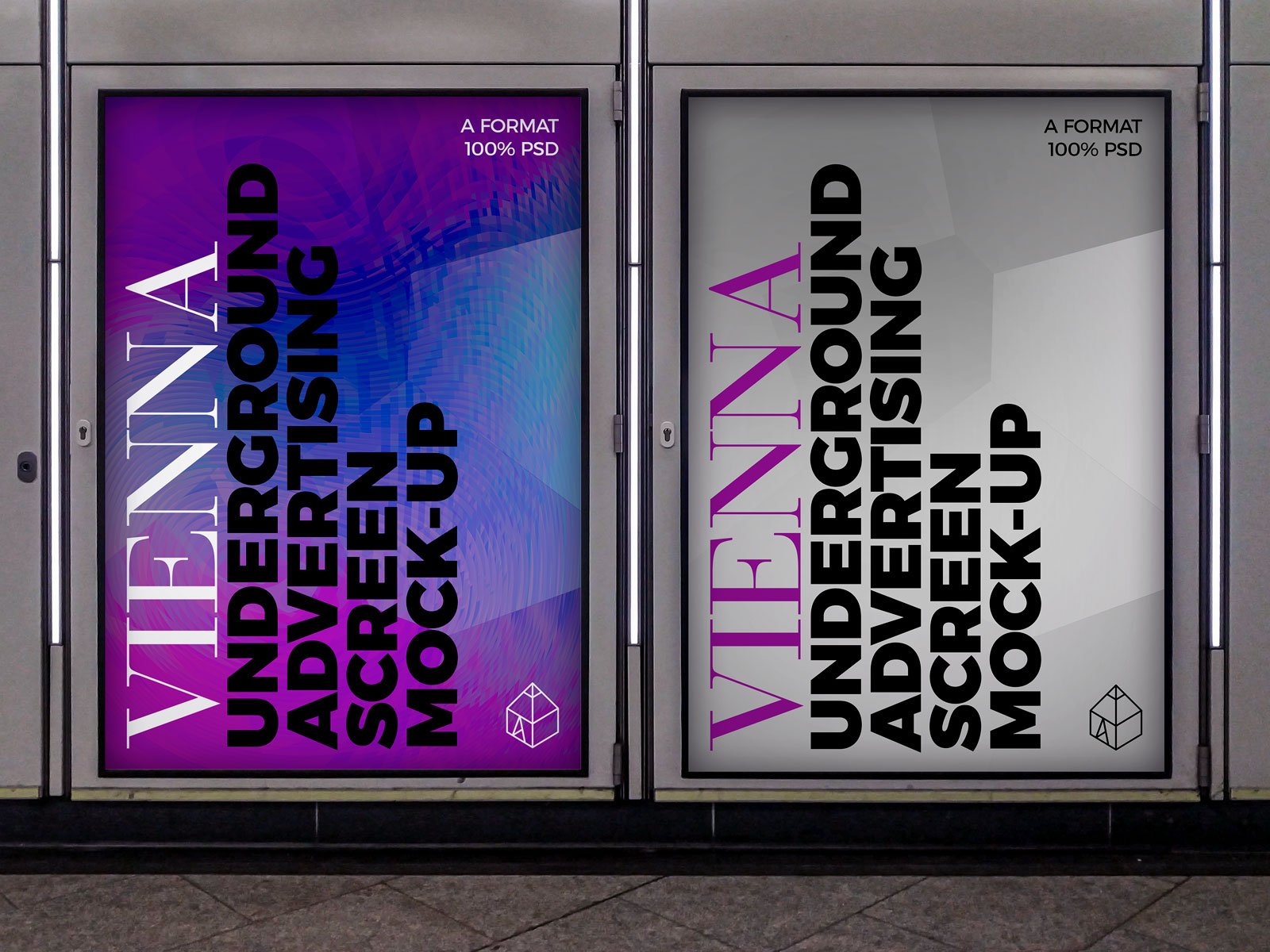 地下通道广告牌灯箱设计展示贴图样机 Vienna U-ground Ad Screen Mockups 4_img_2