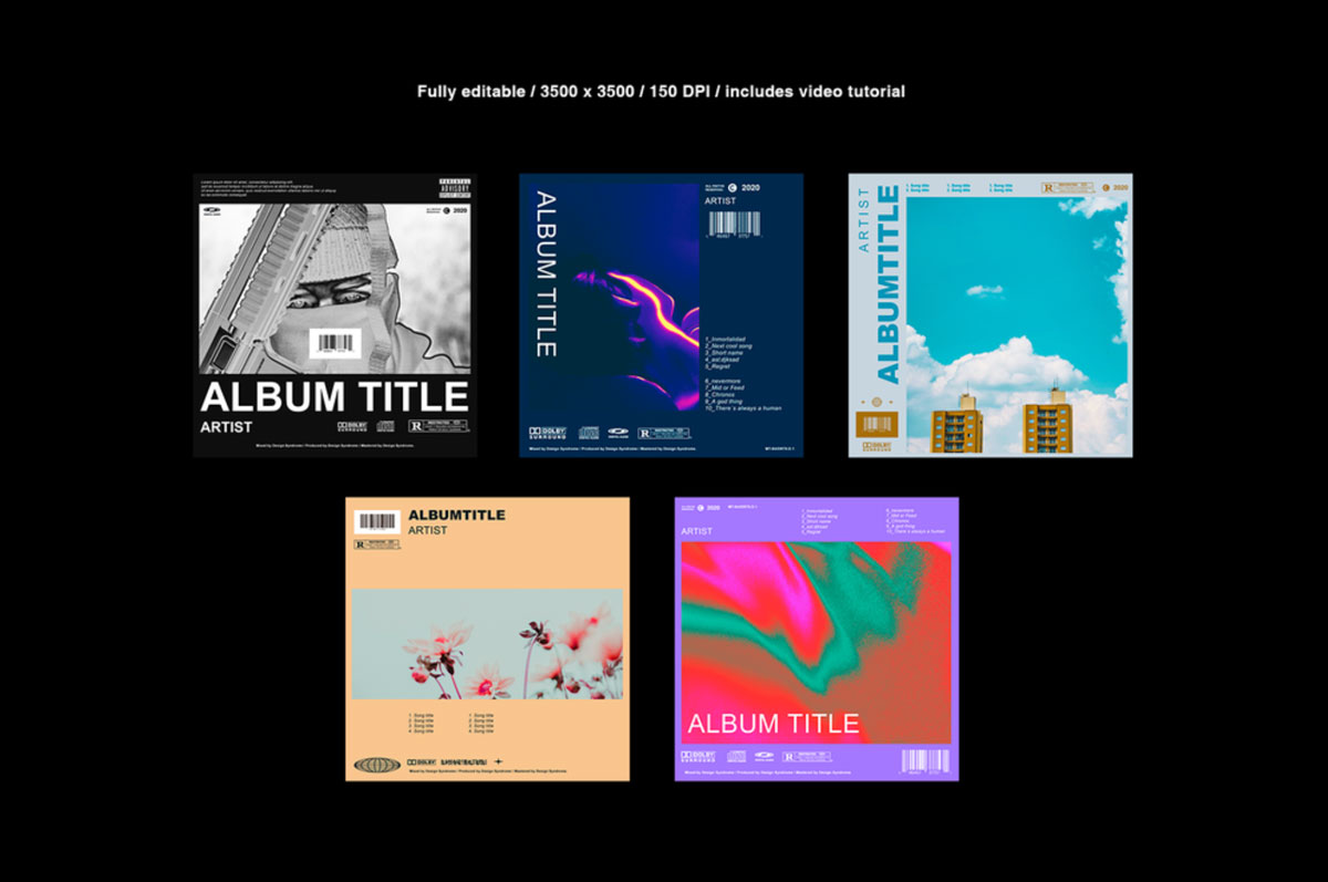 15款时尚潮流CD盒封面设计PSD模板素材合集 Cover Art Template Pack Bundle_img_2