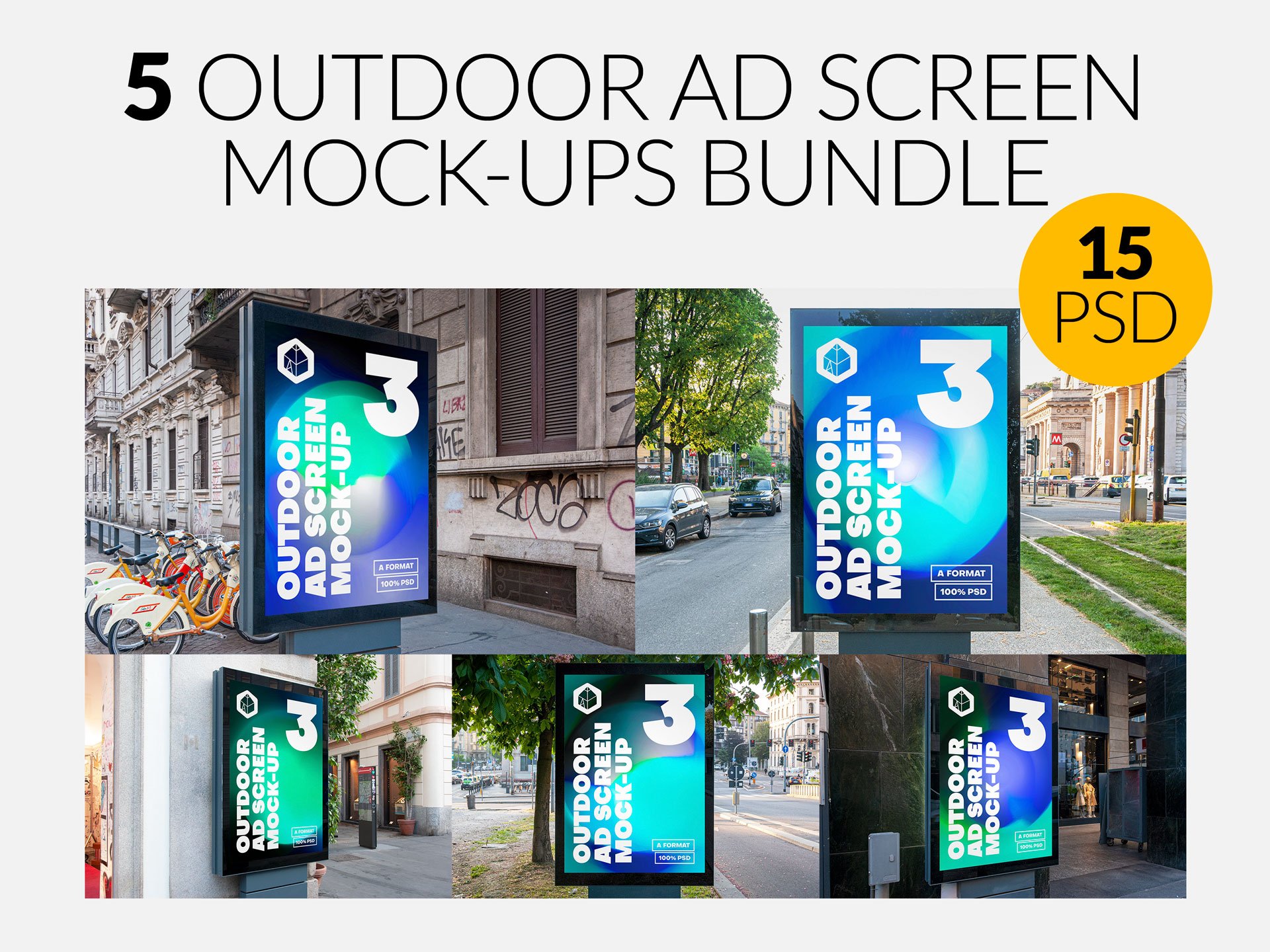 15款街头户外车站灯箱广告牌设计展示贴图样机 Outdoor Ad Screen MockUps Bundle 5_img_2