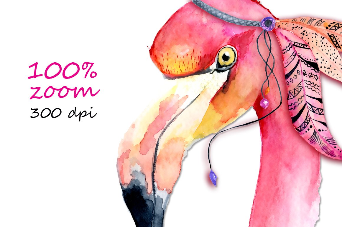 波西米亚风粉红火烈鸟元素水彩剪贴画合集 Boho Flamingo Watercolor Set_img_2