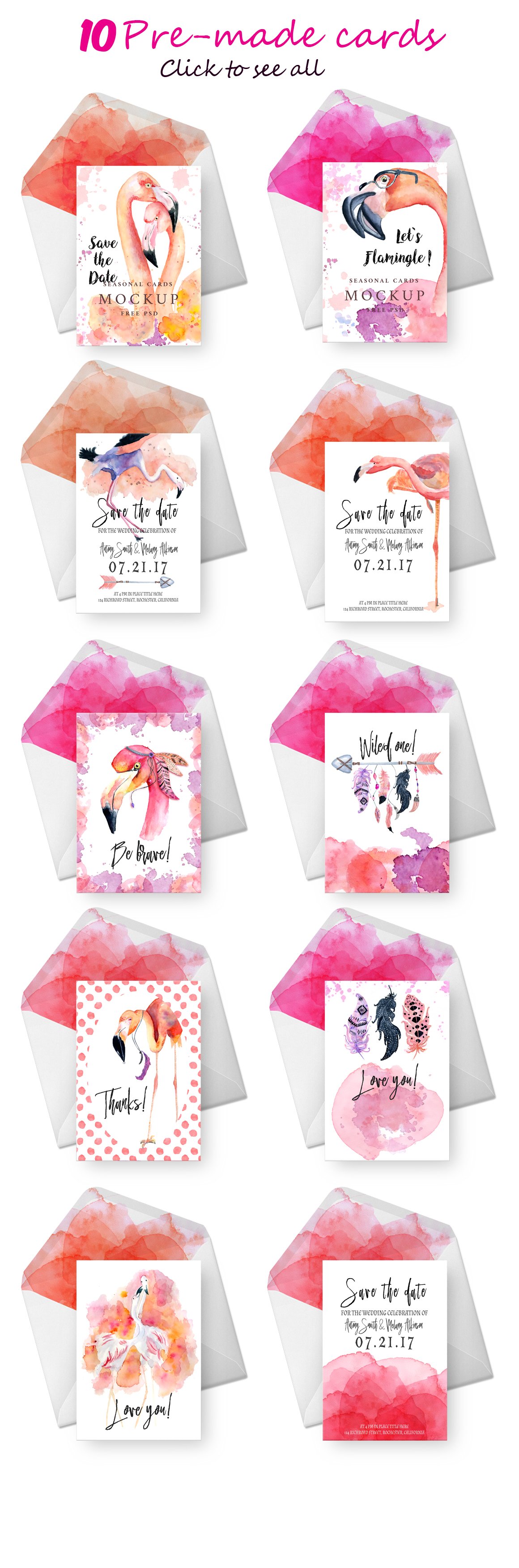 波西米亚风粉红火烈鸟元素水彩剪贴画合集 Boho Flamingo Watercolor Set_img_2