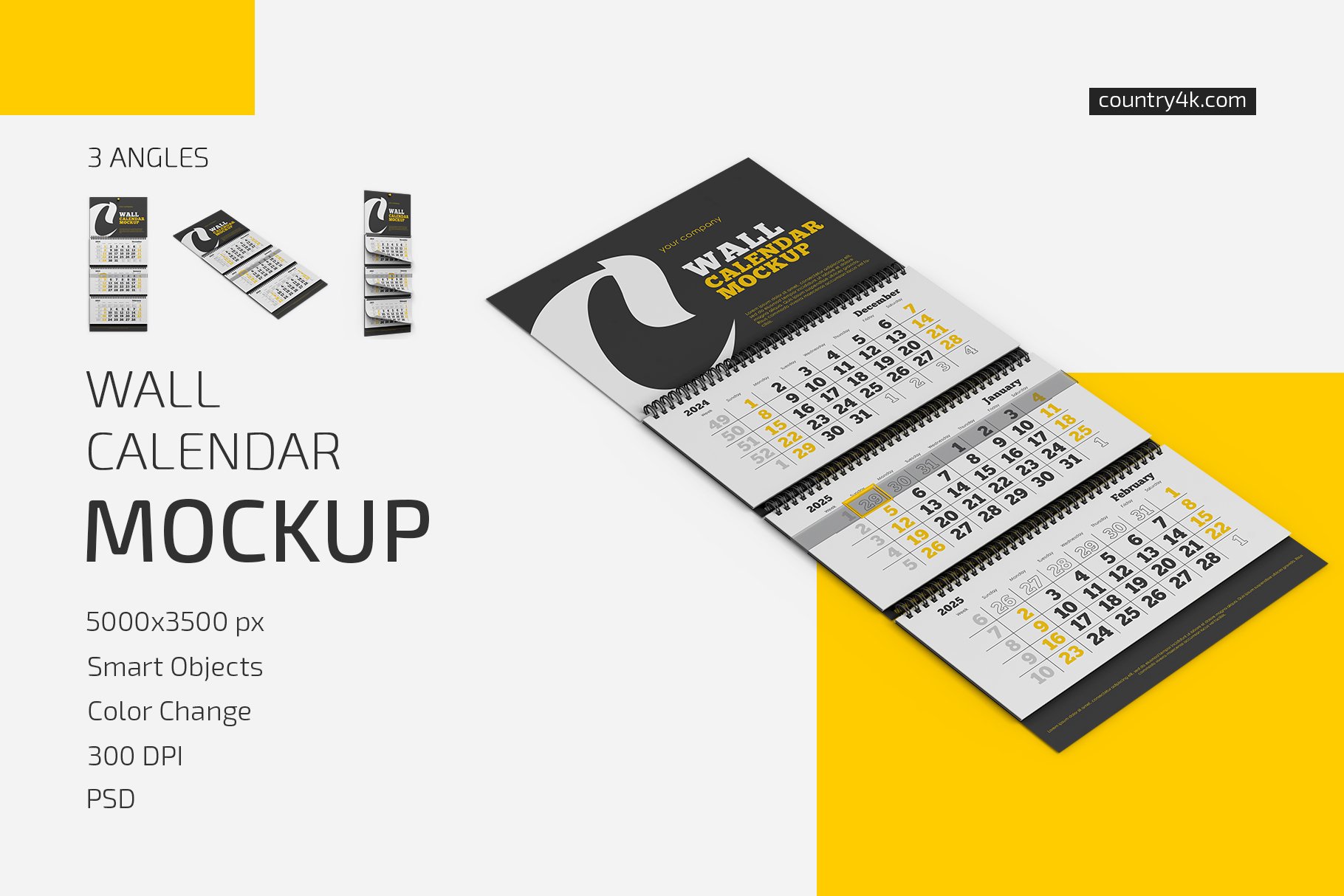 简约挂历日历设计展示样机合集 Wall Calendar v04 Mockup Set_img_2