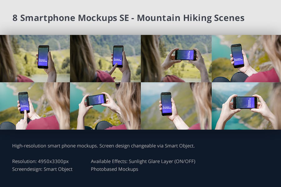 8款登山远足场景苹果手机屏幕演示样机 Phone Mockup SE Mountain Hiking Scenes_img_2