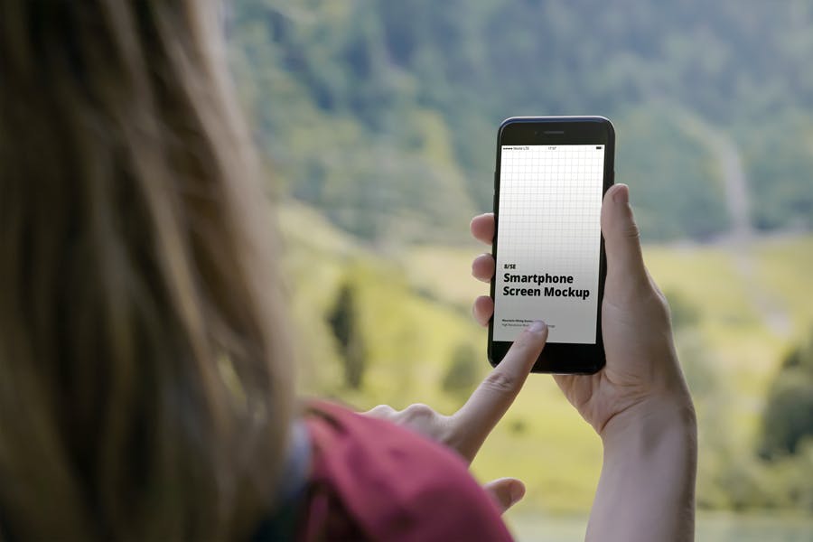 8款登山远足场景苹果手机屏幕演示样机 Phone Mockup SE Mountain Hiking Scenes_img_2