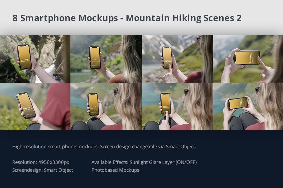 8款手机苹果手机iPhone屏幕演示样机模板 Phone Mockup Mountain Hiking Scenes 2_img_2