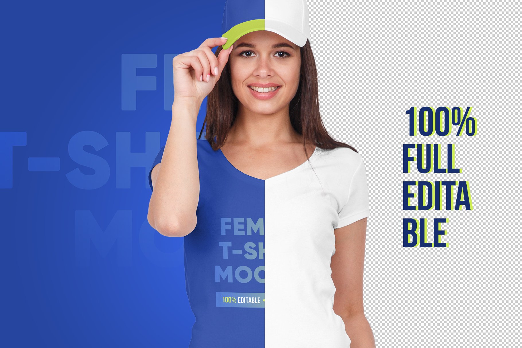 8款女式棒球帽T恤设计展示贴图样机 Female T-Shirt & Baseball Cap Mockup_img_2