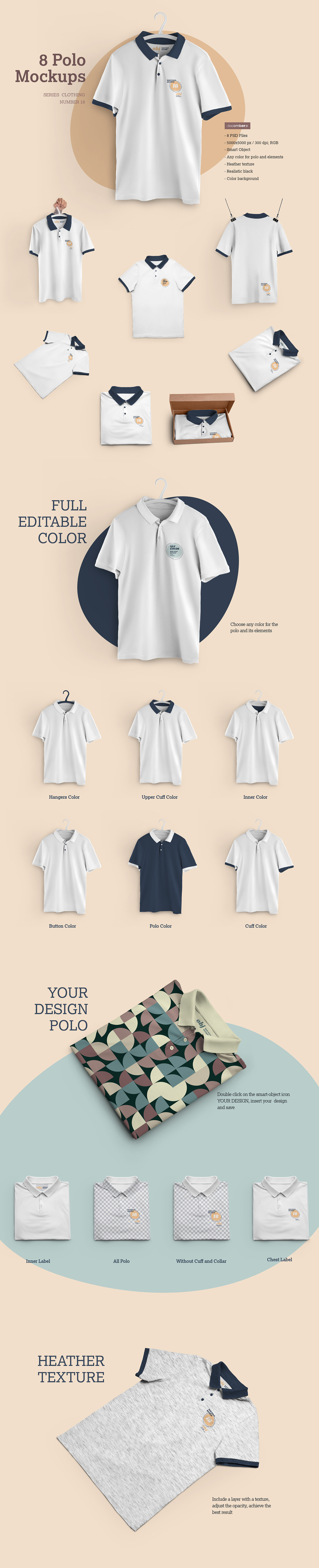 8款男士T恤Polo衫印花图案设计贴图样机 8 3D Polo Mockups_img_2