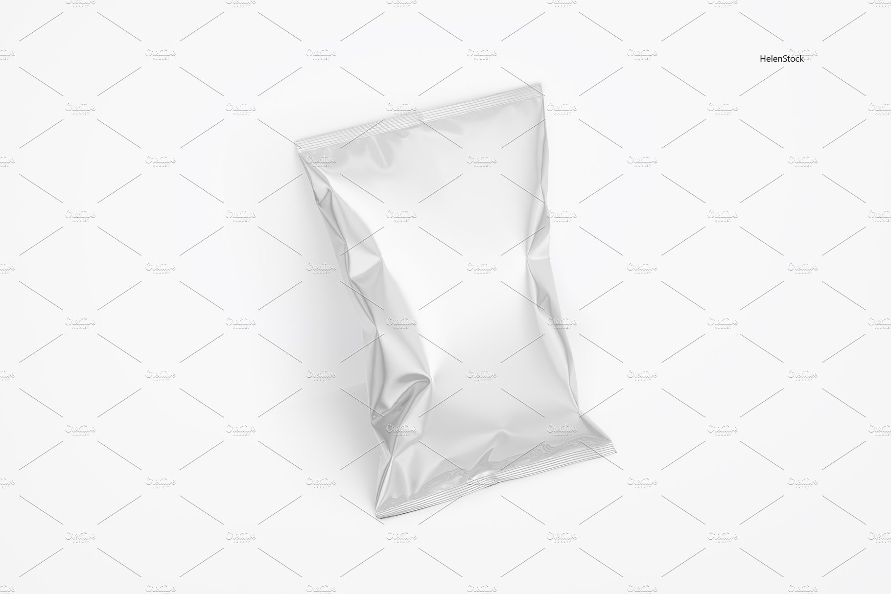 光泽小吃零食塑料包装袋设计贴图样机 Tilted Glossy Snack Package Mockup_img_2