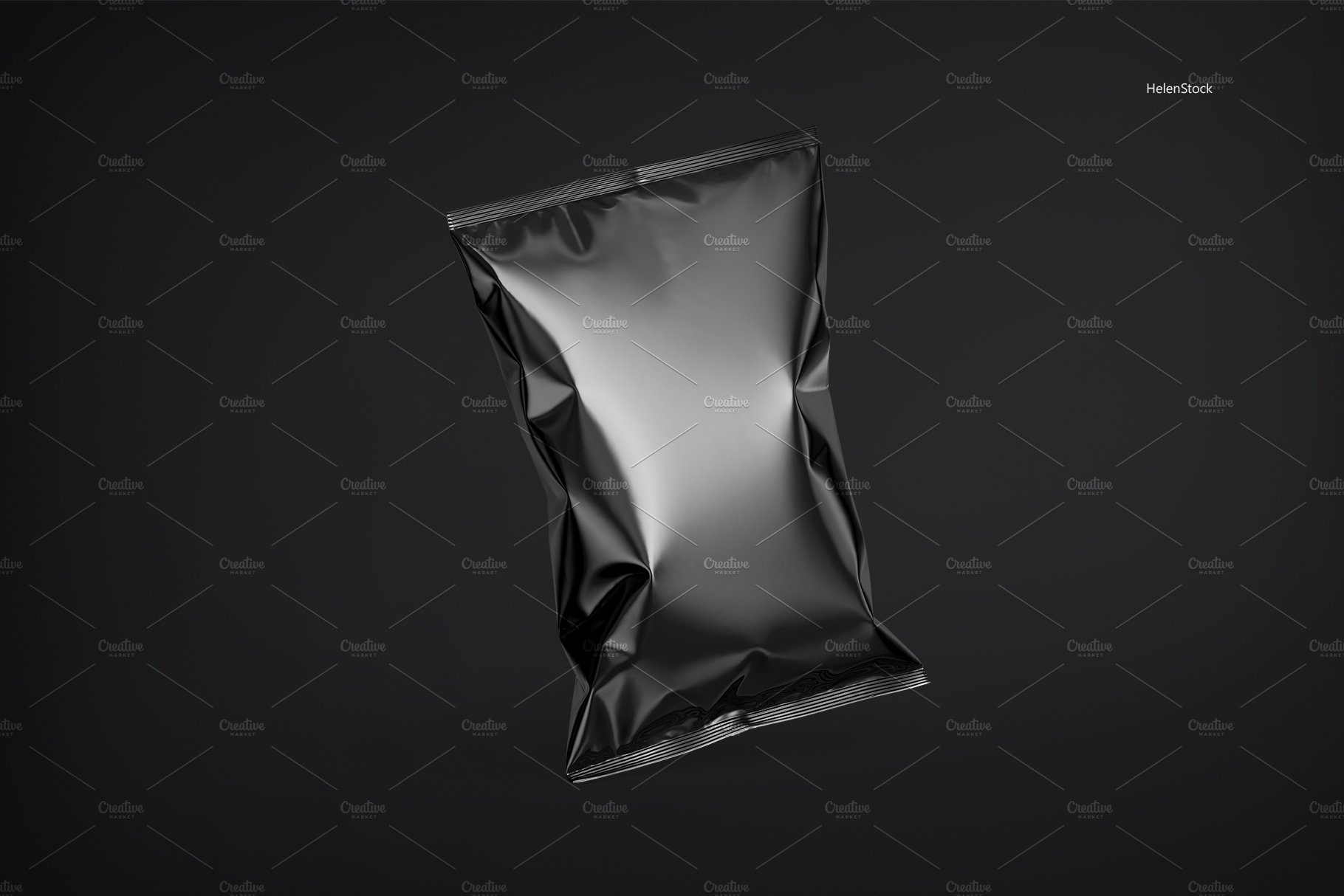 光泽小吃零食塑料包装袋设计贴图样机 Tilted Glossy Snack Package Mockup_img_2