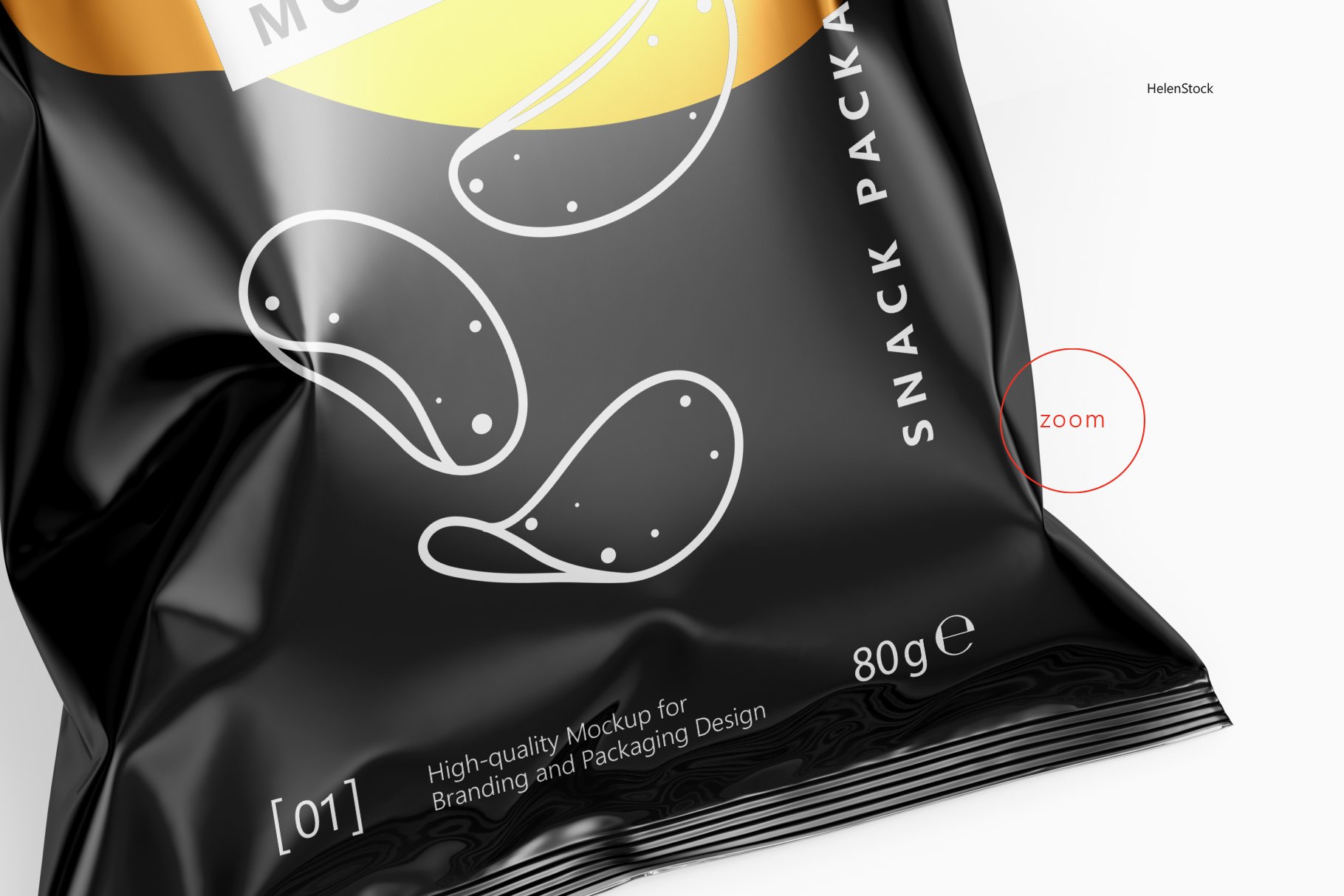 光泽小吃零食塑料包装袋设计贴图样机 Tilted Glossy Snack Package Mockup_img_2