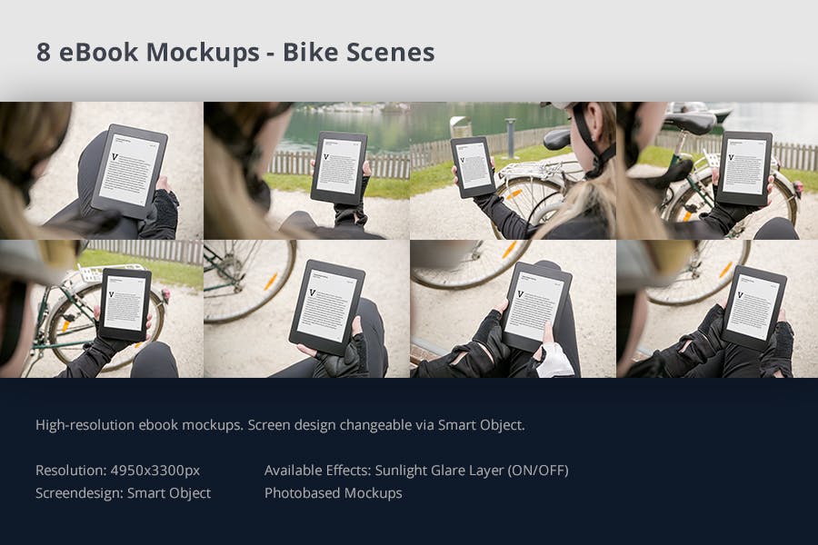 8款自行车场景电子书屏幕演示样机模板 Ebook Mockup Bike Scenes_img_2