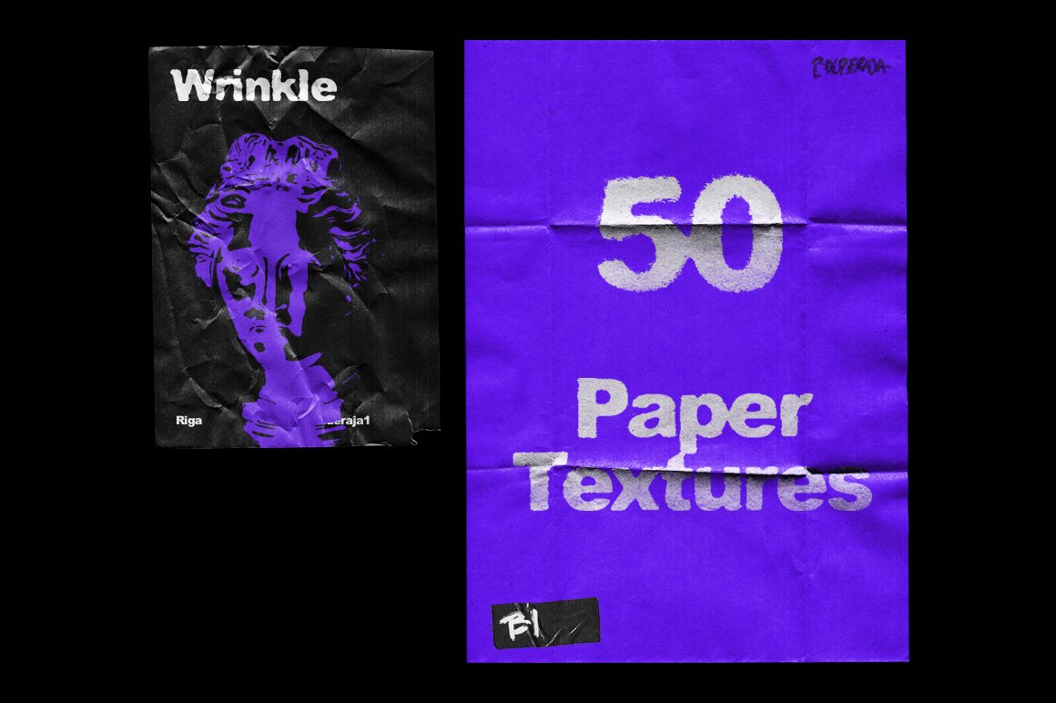 50款复古褶皱撕裂纸张纹理海报设计展示贴图样机 Wrinkle Paper Mockup Vintage_img_2