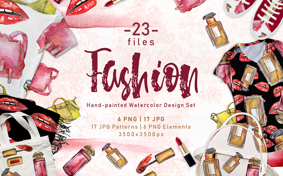 23款时尚化妆品配饰元素水彩画PNG图片素材 Fashion Accessories PNG Watercolor Set_img_2