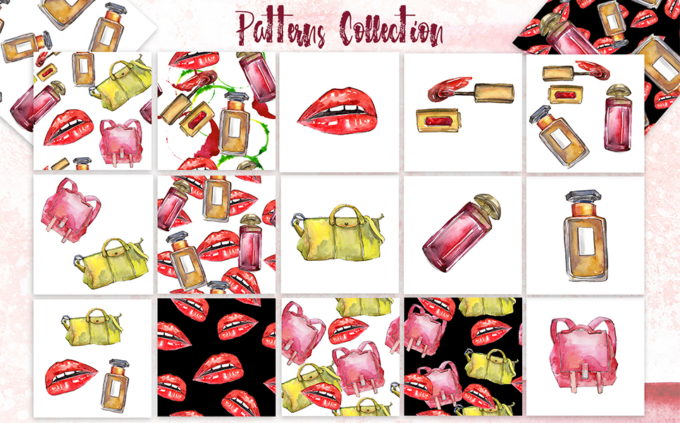 23款时尚化妆品配饰元素水彩画PNG图片素材 Fashion Accessories PNG Watercolor Set_img_2