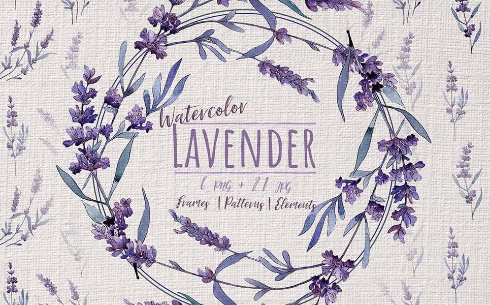 美妙紫罗兰薰衣草花水彩画PNG免抠图片套装 Wonderful Violet Lavender PNG Watercolor Set_img_2