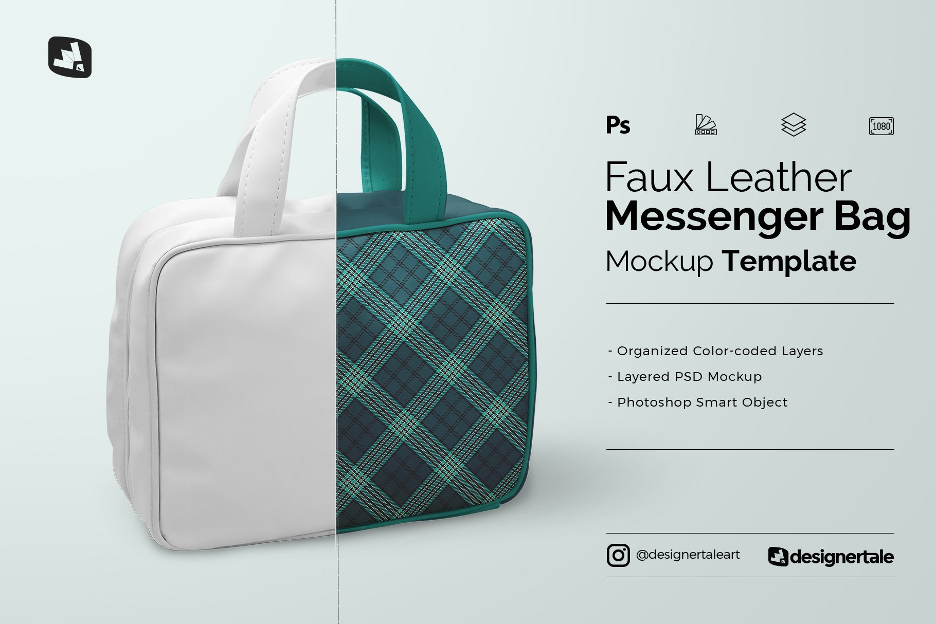 人造皮革办公手提包设计贴图样机 Faux Leather Messenger Bag Mockup_img_2