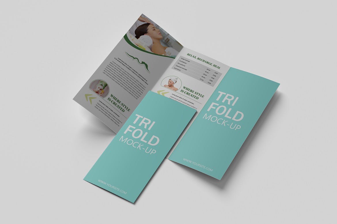 荷包折三折页小册子设计贴图样机 Trifold Brochure Mockup V.3_img_2