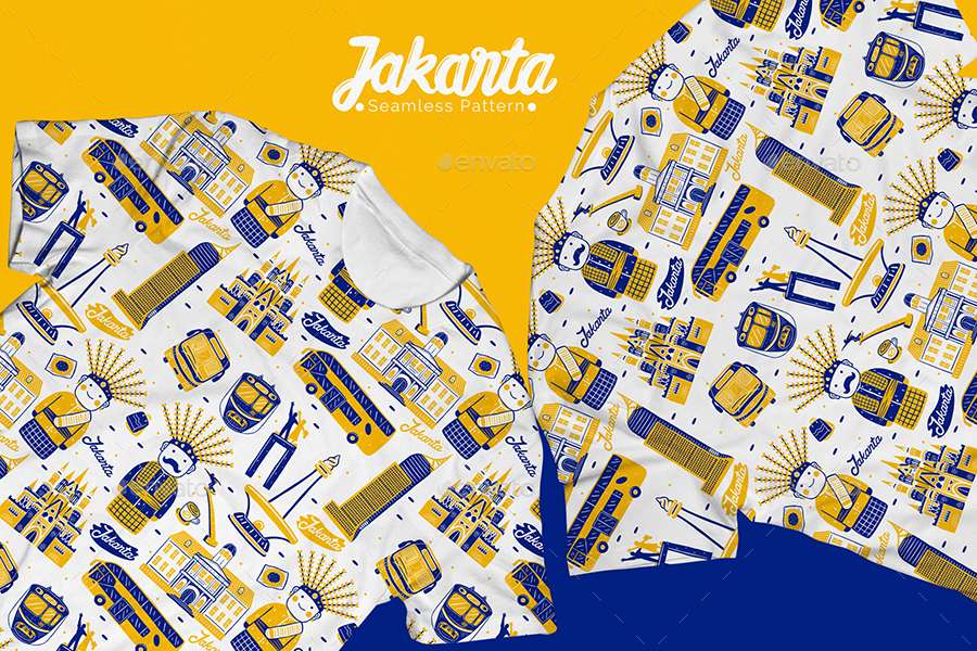 雅加达元素织物印花无缝模图案素材 Jakarta Seamless Pattern_img_2