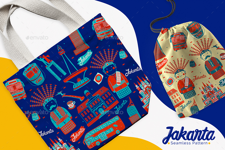 雅加达元素织物印花无缝模图案素材 Jakarta Seamless Pattern_img_2