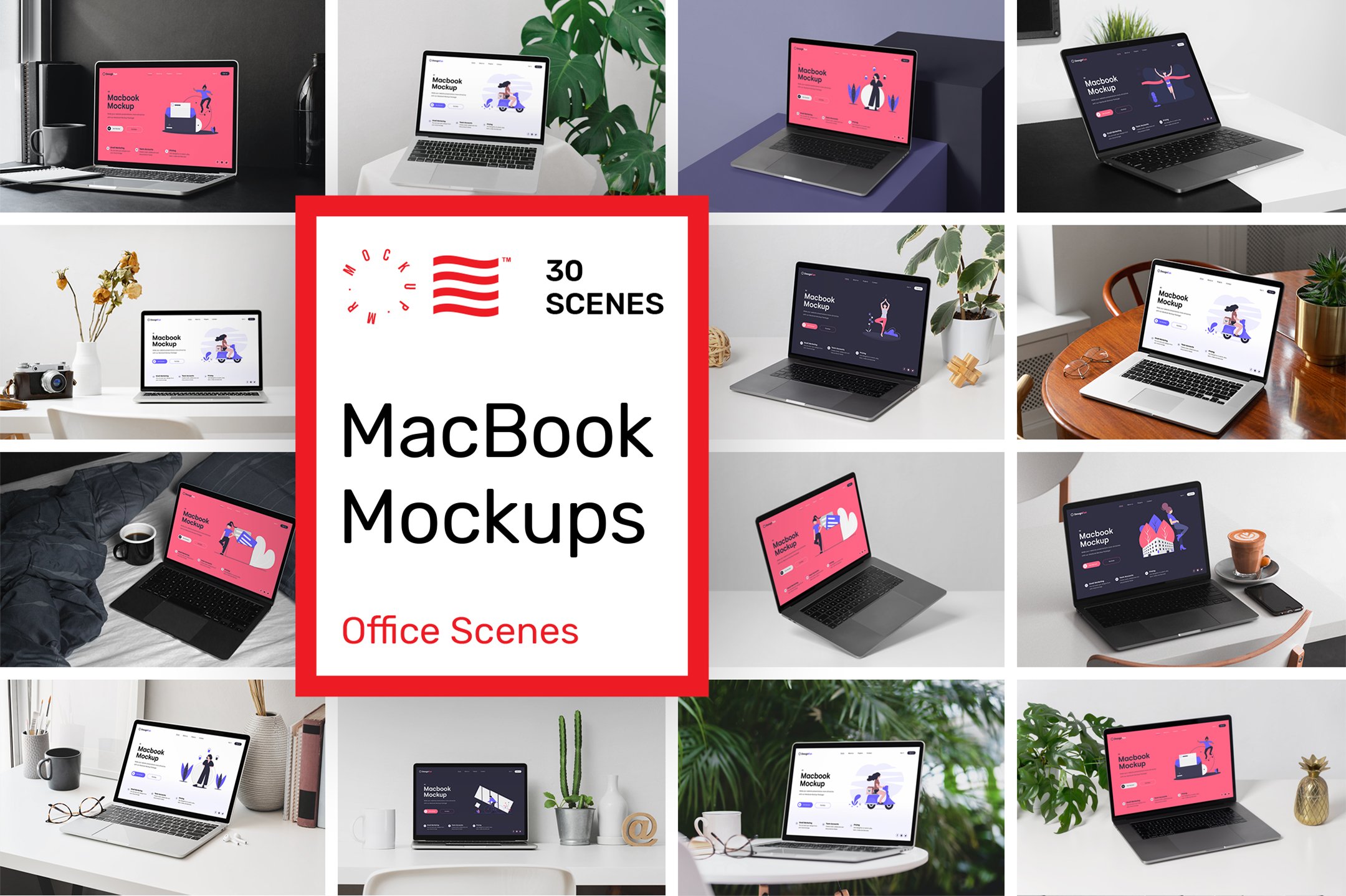 30款工作场景网站设计MacBook屏幕演示样机模板 MacBook Mockups - Workspace Mockups_img_2