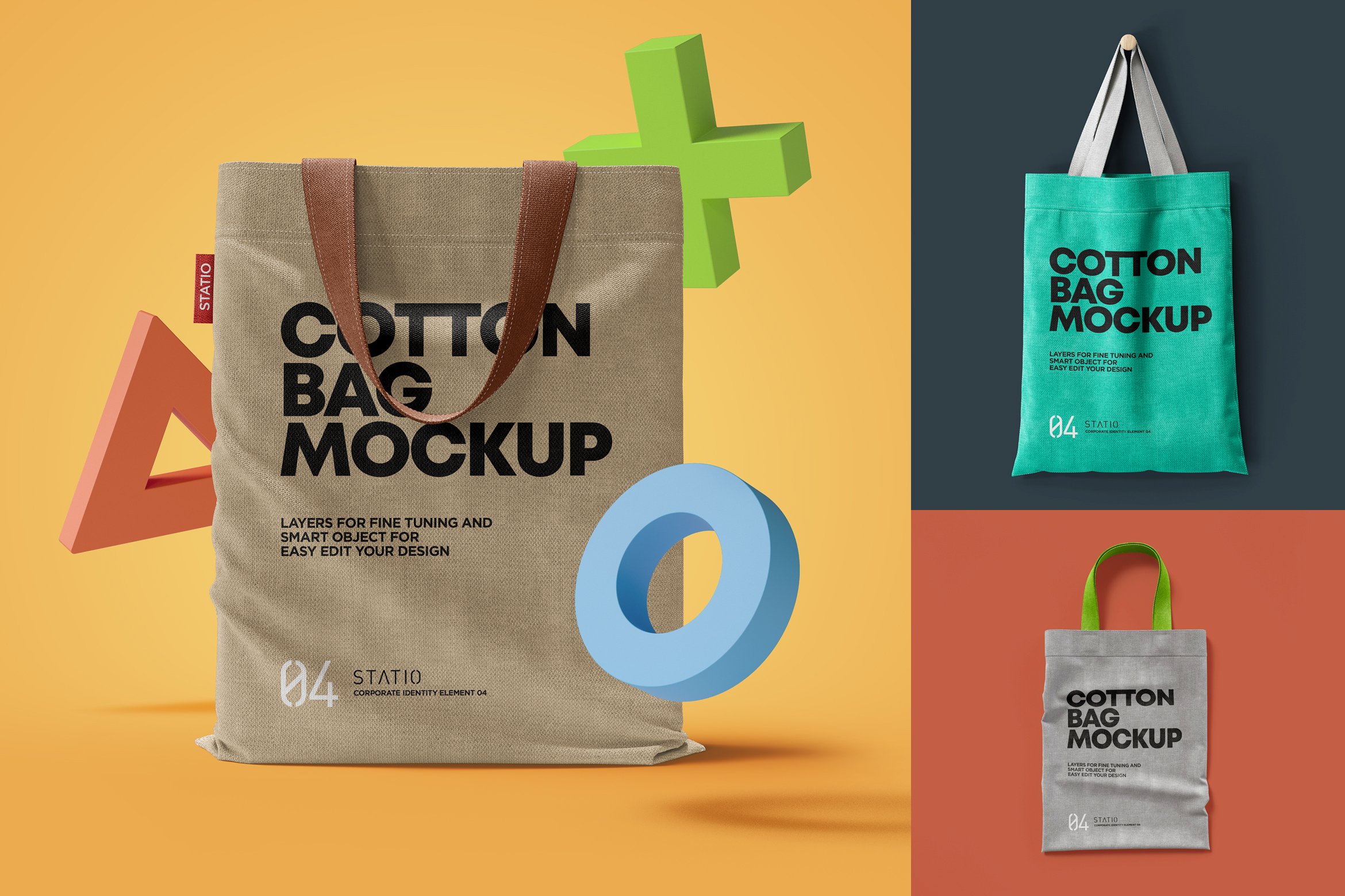 棉布手提袋印花图案手机展示样机模板 Cotton Bag Mockup Statio Pack_img_2