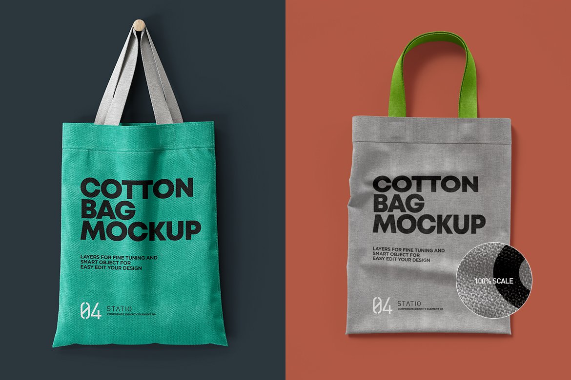 棉布手提袋印花图案手机展示样机模板 Cotton Bag Mockup Statio Pack_img_2