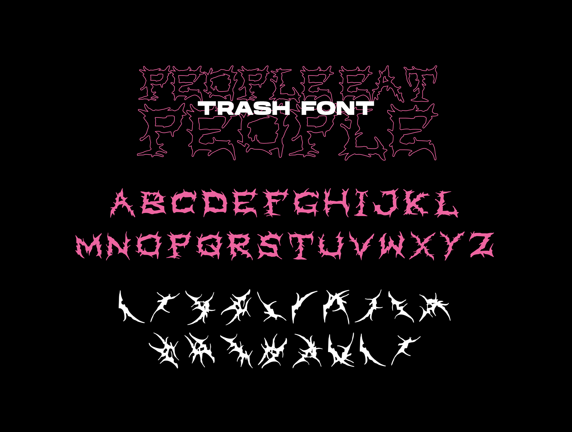 潮流恐怖毛刺平面广告海报设计大写英文字体素材 PEOPLE EAT PEOPLE Trash Font_img_2